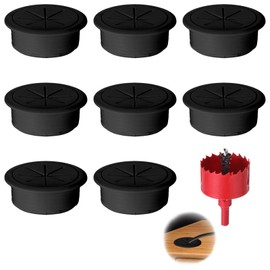 8 Pcs Desk Grommet 2 Inch, Black Plastic Desk Cord Grommet with Hole Saw, Computer Desk Cord Hole Cover for Cables, Desk Grommet Cord Covers for Arranging Home Office Computer Table Countertops