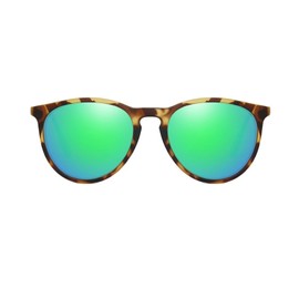 WDZAYXC Retro Oval Polarised Sunglasses for Men and Women, UV400 Protection, Leopard/green reflection