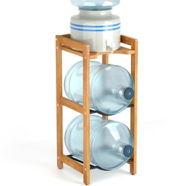 5 Gallon Water Jug Holder with Top Shelves, Natural Solid Wood Water Dispenser Stand 31"H, 3-Tiers 5 Gallon Water Jug Stand, Water Cooler Jug Rack, 5 Gallon Water Bottle Holder with 2 Slot & Top Shelf