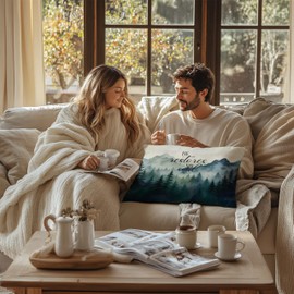 FITIE Foggy Forest Christian Pillow Covers 12x20, Christian Room Home Decor, Religious Psalm 23:3 Bible Verse Scripture Decorative Lumbar Pillow Covers, Religious Gifts for Women Men