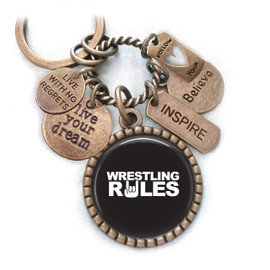 Wrestling Rules Keychain, Backpack Clip or Necklace, Live Your Dream, Live With No Regrets, Follow Your Heart, Boys, Teens, Wrestler