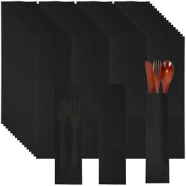 Geelin 500 Pcs Paper Silverware Bags 10" x 2-3/4" Kraft Utensils Sleeves for Restaurant Flatware Holder Unprinted Cutlery Bags Chopsticks Holder Christmas Wedding Party Tableware(Black)