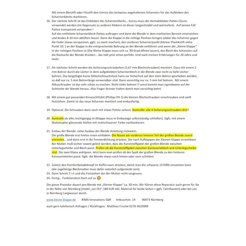 RIMA Innovations GbR Mercedes R230 Small Flap Repair Kit