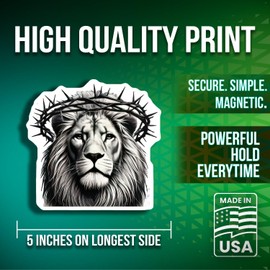 Lion with Crown Magnets - Animal Art Magnets - Inspirational Fridge Decor - Animal Magnets for Office - Wildlife Magnet Set for Kitchen - 2 Pack - 5" On Longest Side - Made in USA - PLDFMAG3928