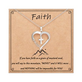 Lydow Faith Gifts for Girls Cross Necklace Christian Religious Catholic Jewelry Teen Teenage Toddler Kids 8-12 12-15 Heart Women Silver