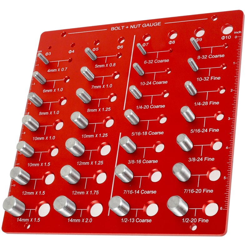 Nut and Bolt Thread Checker, 36 Thread Sizes Checker, Aluminum