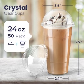 Fit Meal Prep 50 Pack 24 oz Disposable Plastic Coffee Cups with Dome Lids, To Go Iced Coffee Cups with Lids, BPA Free Clear Parfait Cups for Party, Smoothie, Bubble Boba, Juice, Frappuccino, Milkshake