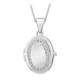 Tuscany Silver Women's Sterling Silver Oval Cubic Zirconia Locket Pendant on Curb Chain of 46cm/18"