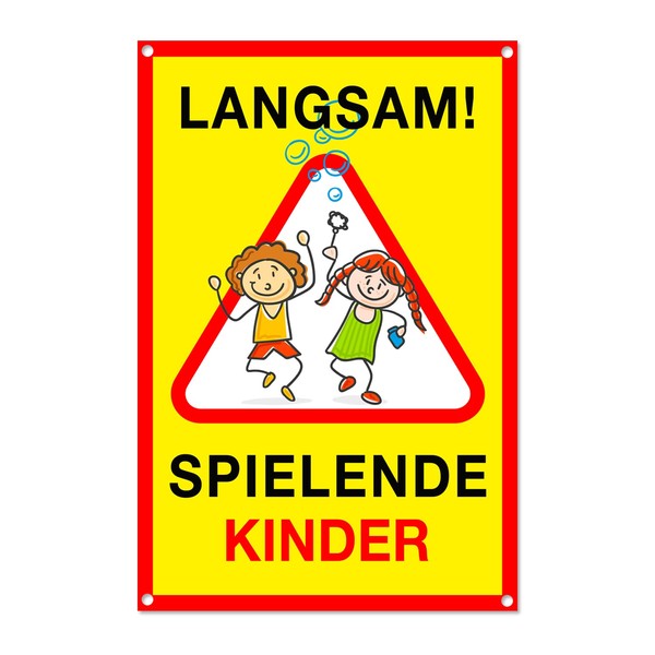 Achtung Kinder Schild - Spielende Kinder Warnschild – Vorsicht hier