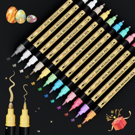 Metallic Marker Pens, 12 Colors Dual Tip Acrylic Paint Pens for Black Paper, Scrapbooking, Photo Album, Rock Painting, Paint Marker for DIY Arts & Crafts, Glass, Wood, Card Making, Scrapbook Supplies