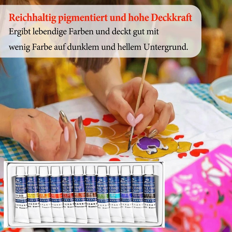 Altaroo Textile Paint, Machine Washable, 12 Colours, 12 ml Each,