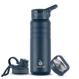 IDEUS Vacuum Insulated Water Bottle, 24 oz (710 ml) Stainless Steel Double Wall Bottle Metal Sports Canteen with Leak-Proof Screw Cap (Navy Blue)