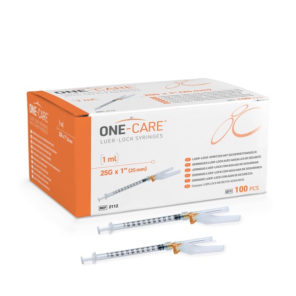 ONE-CARE 100 Pack 1ml 25Ga x 1’’ (25mm) Luer Lock