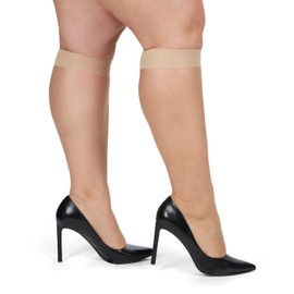 MeMoi 2 Pack Energizing Curvy Knee Highs for Women, Breathable Sheer Knee High Socks - Sizes 1X-4X, City Beige, 1X/2X