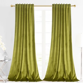 gisewood Olive Green Velvet Curtains 108 inches Long, Block Light Thermal Insulated Window Curtain Drapes for Living Room, W52 x L108, 2 Panels