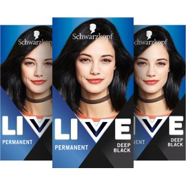 Schwarzkopf LIVE Intense Colour Hair Colour 99 Deep Black (3 x 142.5 ml), Permanent Colouration with Colour-Intensifying Serum, Permanent Hair Colour for Perfect Grey Hair Coverage
