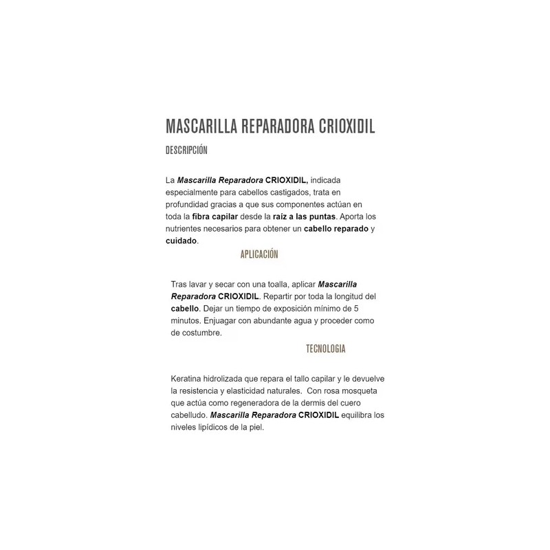 Crioxidil Mascarilla Reparación Con Keratina Hidrolizada 1kg