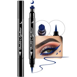 evpct 1Pcs Blue Colored Winged Eyeliners Stamp, Blue Moon Face Stamps Makeup Eyeliner Eye Stamp Liners Tool Set Kit for Women Waterproof, Wing Eyeliner Stamp Figures Tool Wingliner Shapes, 06#