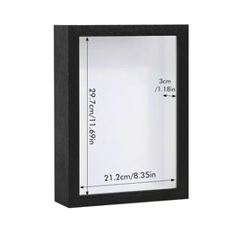 ​3D Shadow Box, 29.7x21.2cm Black Photo Frame, Deep Frame Display Box Portrait Picture Display Case for Tabletop and Wall Hanging Crafts , 3cm
