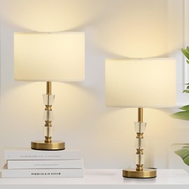 LIMIXI Crystal Table Lamps Set of 2, 3-Color Dimmable Gold Bedside Lamp for Living Room/Bedroom/Entryway and Other Rooms, Led Bulb Included