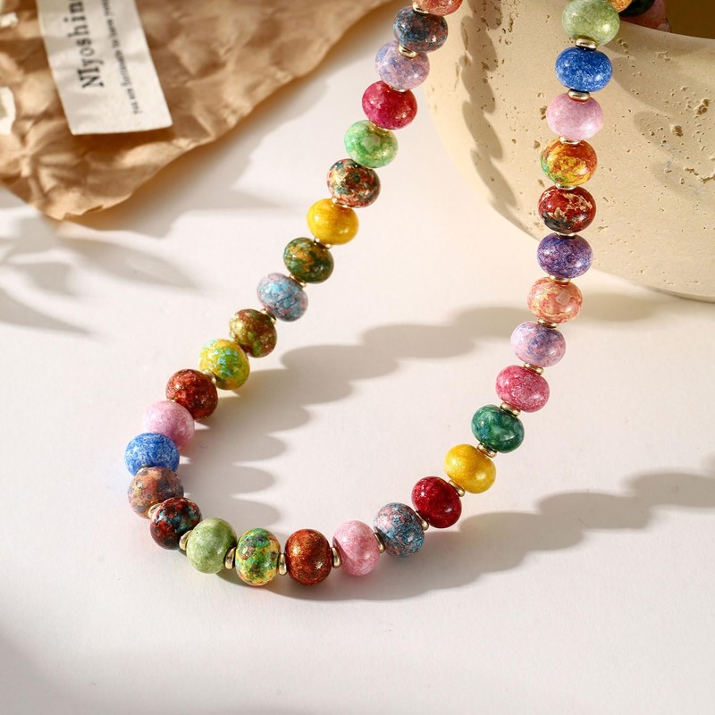 AULSIEY Beaded Gemstone Necklaces for Women, Natural Stone Choker Necklace