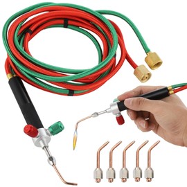 Lnrueg Kit de Antorcha de Oxígeno y Acetileno Mini, Antorcha de Soldadura de Oxígeno Portátil de Mano, Antorcha de Soldadura de Propano con 5 Puntas, Antorcha de Reparación de Joyería, Herramienta de
