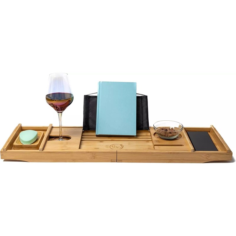 Her Keidas Bamboo Bathtub Caddy for Luxury Bath, Expandable Bath