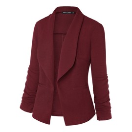 MINTLIMIT Women's Solid Patterned Formal Single Button Up Blazer Jacket，Burgundy,L