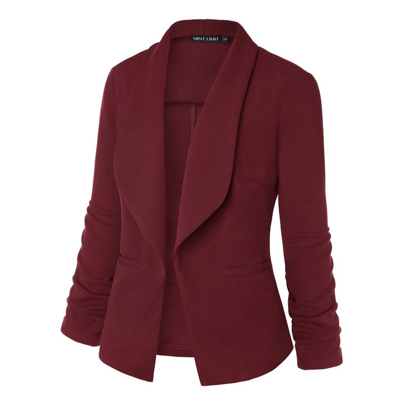 MINTLIMIT Women's Solid Patterned Formal Single Button Up Blazer Jacket，Burgundy,L