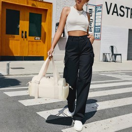 WLLWOO Small Gym Bag for Women with Wet Pocket, Mini Travel Duffle Tote Bag, Lightweight Workout Sports Bag for Dance Yoga Weekends, Beige