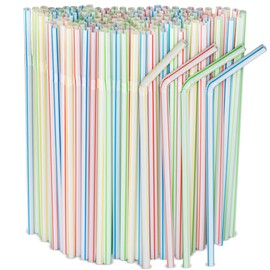 [500 Pack] Striped Flexible Plastic Drinking Straws Disposable Straw 8'' inches Tall Assorted Colors