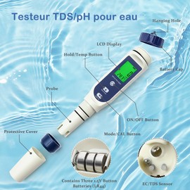 5-in-1 pH-Tester mit Temperaturkompensation, pH-Messung, TDS, EC, Salinität, Temperatur, LCD-Anzeige, für Trinkwasser und Pool Marke: Yesay Diese Seite durchsuchen 36,59 €36,59