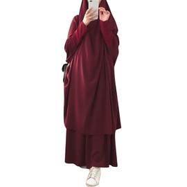 FPOVFPO Womens Muslim Abaya Solid 2 Piece Prayer Dress Islamic Maxi Kaftan with Hijab Dubai Full Length Dress