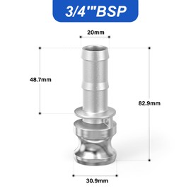 ERGAOBOY 1 Piece Type E Camlock Fittings, 3/4 Inch BSP 304 Stainless Steel Cam and Groove Hose Fitting for Water Fuel Air