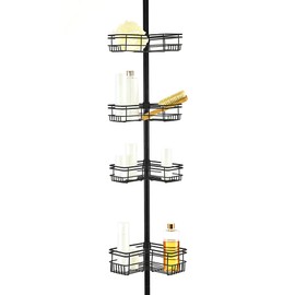Utopia Alley Rust-Resistant Shower Tension Pole Caddy, 4 Shelves (Matt Black)