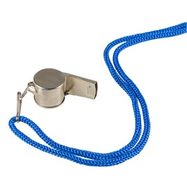 Idena 90365 - Fischietto in Metallo, 2 Pezzi, Fischietto di Segnalazione con Cordino Blu da Portare al Collo, Fischietto Sportivo per arbitri e Allenatori