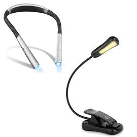 Vekkia Rechargeable Book Light - Includes 6 LED Black Book Light and The Newest Neck Reading Light
