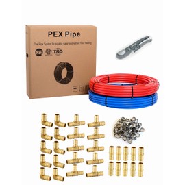 EFIELD 2 Rolls x 100 ft (200 Ft) 3/4 Inch Pex-b Pipe/Tubing, 30 Pcs 3/4-inch Barb Crimp Brass Fittings, 100 Pcs Stainless Steel Cinch Clamps, Pipe Cutter