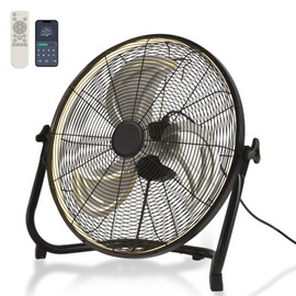 AHAWILL 20" High Velocity Metal Floor Fan with Light,6-Speed Plug-in Fan with Remote & APP,Industrial Fan with Rear Buttons,360° Tilt & 3CCT,Wall Mountable,Anti-Vibration for Garage,Warehouse,Shop,Gym