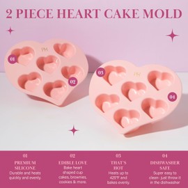 Paris Hilton Heart Silicone Cake Pan, Nonstick Heart Shaped Mold, Oven Safe Bakeware for Cakes, Brownies, and Desserts, 6-Cup, Pink