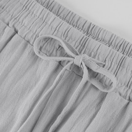 BTCOW Trousers Pants for Women Linen Pants 2025 Casual Straight Leg Drawstring Elastic High Waist Loose Lightweight Trousers with Pockets Large Gray