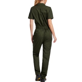 WORK IDEA Women's Short Sleeve Coverall Lightweight Snap-Front Cotton Work Jumpsuit, Army Green, L