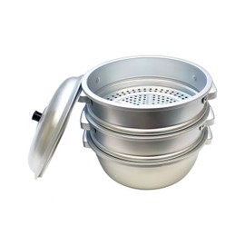 TrueCraftware- 11-3/8" x 12 1/2" Aluminum 3 Tier Steamer Set 3/8” hole size- Steamer for Cooking Pot Food Steam Pots with Lid for Cooking Vegetables Seafood Soups Stews and Pasta