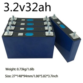 HiXiMi EVE LiFePO4 Cell 3.2V 32Ah Battery Rechargeable Lithium Iron Phosphate, Max.Continuous Discharge 32A, Support Multiple Series or Parallel DIY Battery Pack with busbars and Nuts