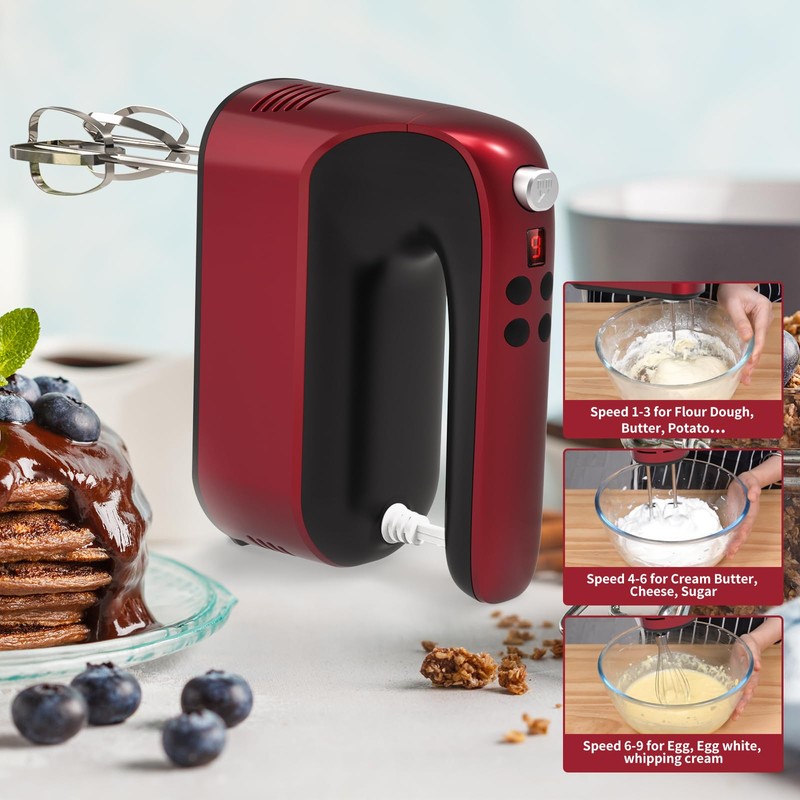 Yomelo 9-Speed Digital Hand Mixer Electric, 400W Powerful DC Motor,