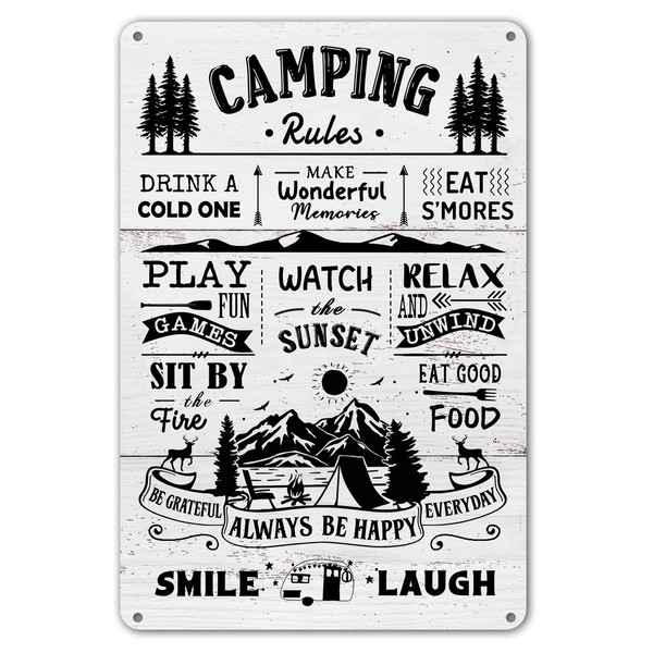 CrazySign Camping Rules Metal Sign - Perfect RV and Camper