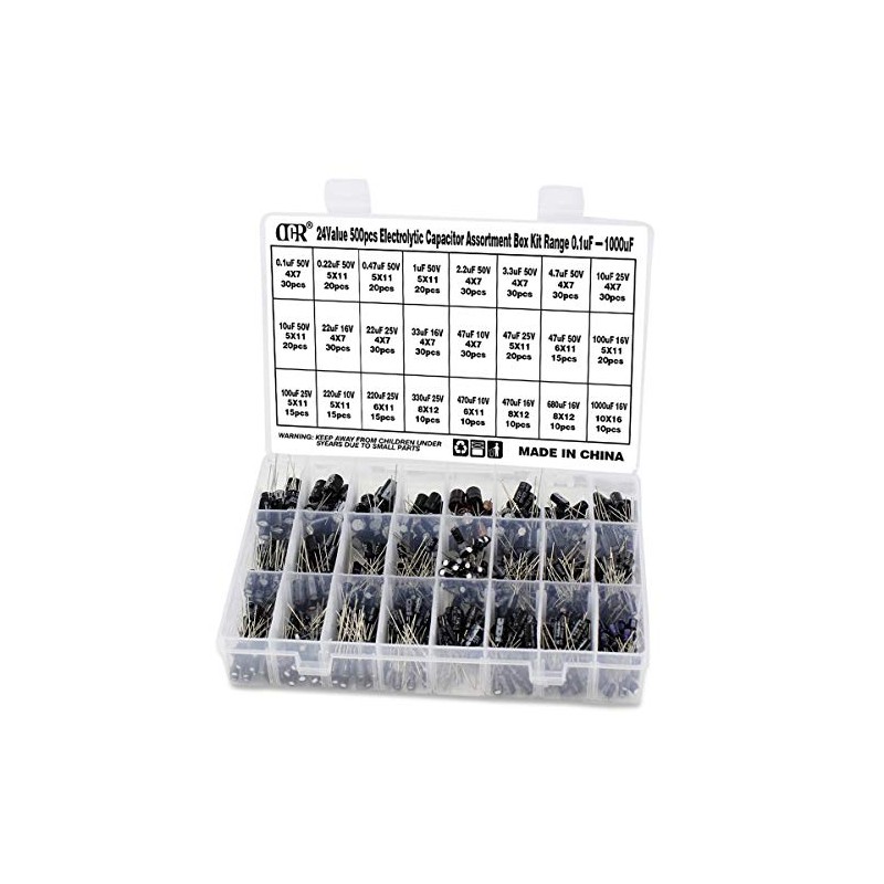 OCR 24Value 500pcs Electrolytic Capacitor Assortment Box Kit Range 0.1uFï¼1000uF
