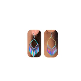 Rainbow Earrings For Women, Indian Chandelier Boho Tassel Dangling Bollywood Leaf Dangle Large Statement Bohemian Mexican Drop Suitable For Gift Giving, Your Birthday Party, Christmas (Leaf&Square)