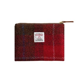 Harris Tweed Coin Purse Handmade Lipstick Bag Vintage British Portable Credit Card ID Wallet with YKK Zipper for Women men (Red, Medium)