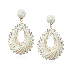 GBAHFY Raffia Teardrop Earrings for Women Boho Summer Beach Lightweight Handmade Straw Wicker Rattan Dangle Earrings (White)